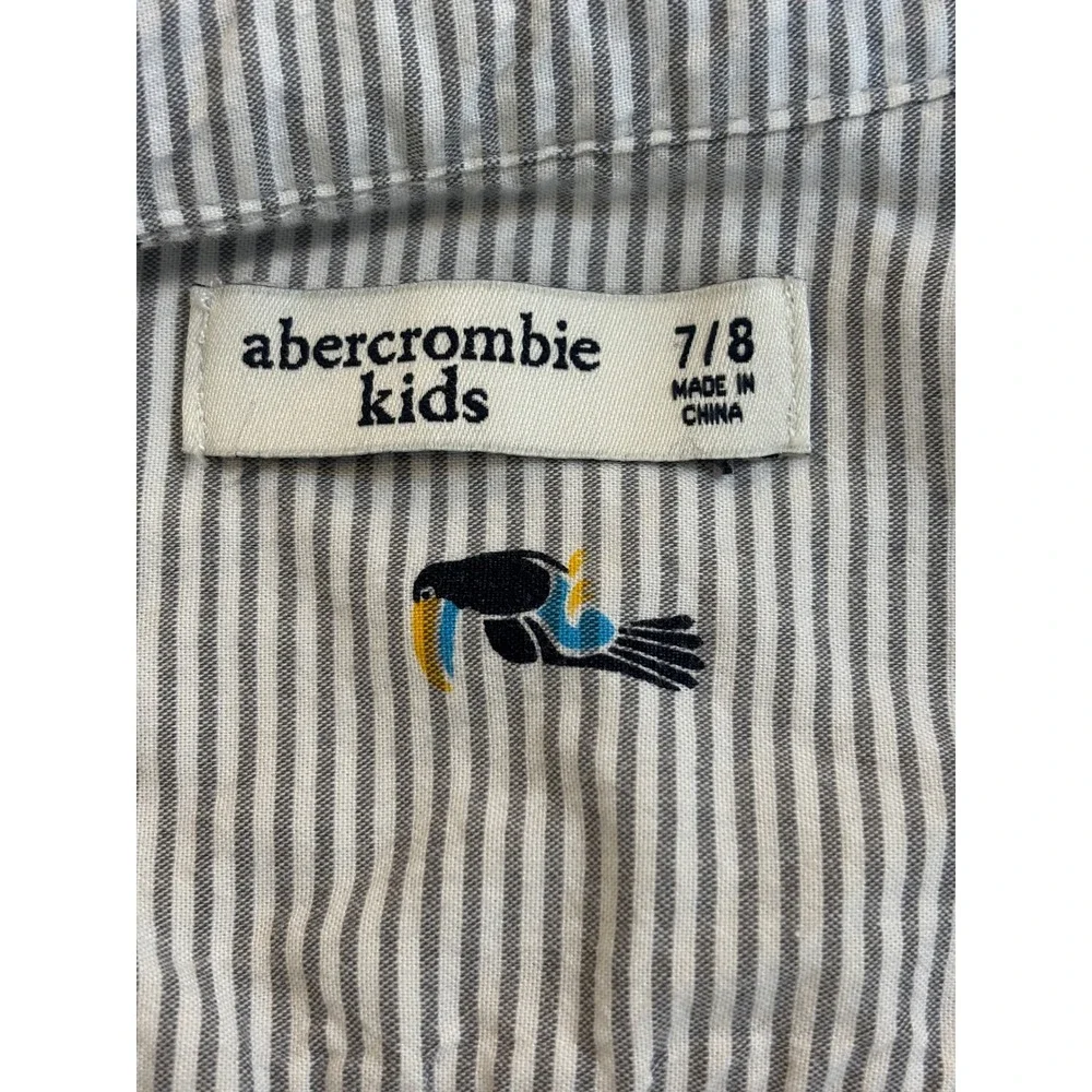 Abercrombie Kids Boys Grey‎ Striped Toucan Embroidered Short Sleeve Shirt 7/8